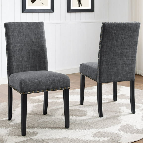 Roundhill Furniture Biony Fabric Dining Chair with Nailheads in Gray (Set of 2)