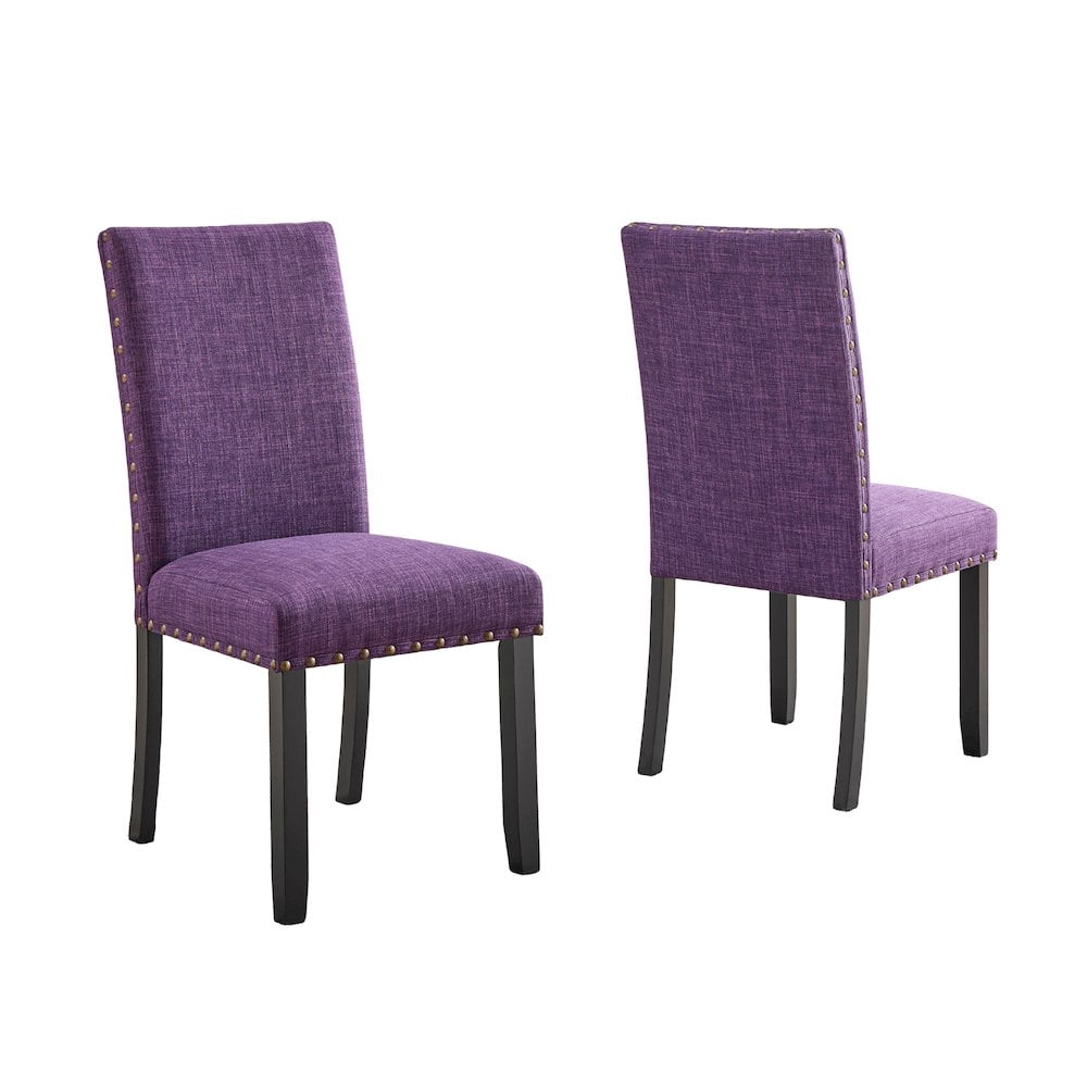 Roundhill Furniture Biony Fabric Dining Chairs with Nailhead Trim, Set of 2, Purple