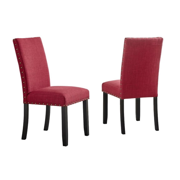 Roundhill Furniture Biony Fabric Dining Chairs with Nailhead Trim, Set of 2, Red