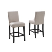 Roundhill Furniture Biony Fabric Nail Head Counter Height Stools, Tan