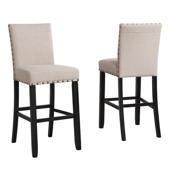 Roundhill Biony Tan Fabric Bar Stools with Nailhead Trim, Set of 2