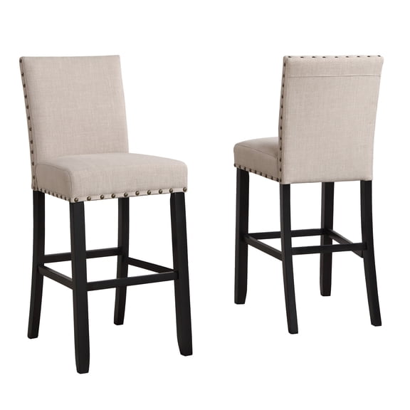 Roundhill Biony Tan Fabric Bar Stools with Nailhead Trim, Set of 2
