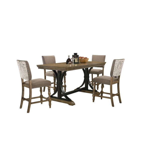 Birmingham 5-piece Driftwood Finish Table with Nail Head Chairs Counter Height Dining Set