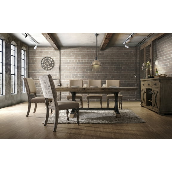 Birmingham 7-piece Driftwood Finish Butterfly Leaf Table with Nail Head Chairs Dining Set