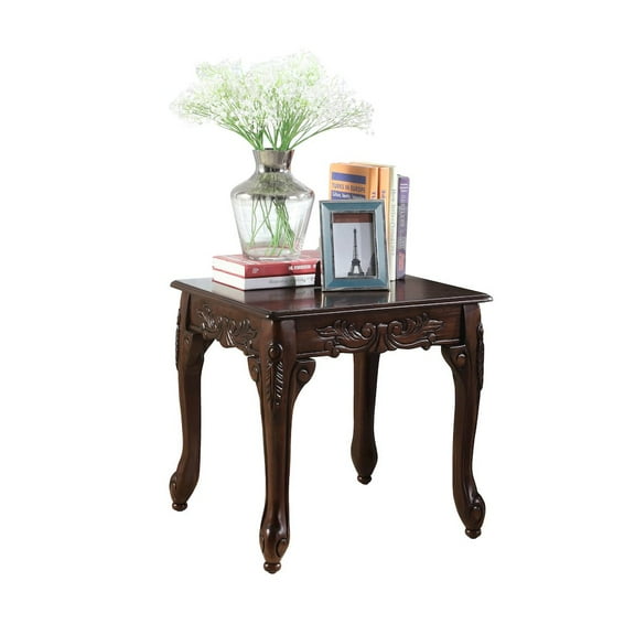 Roundhill Furniture Blush Traditional Ornate Detailing Dark Cherry Finish Wood End Table