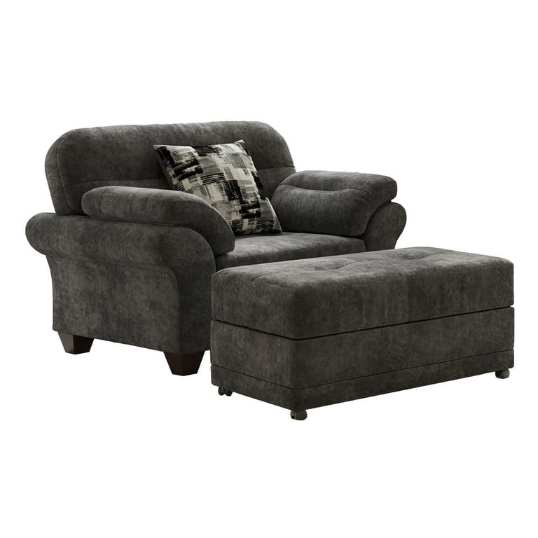 Roundhill Furniture Bonarse Fabric Cuddle Chair with Storage Ottoman with Casters in Wonderland Slate