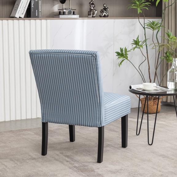 Roundhill Furniture Botticelli Blue Stripe Upholstered Slipper Accent Chair