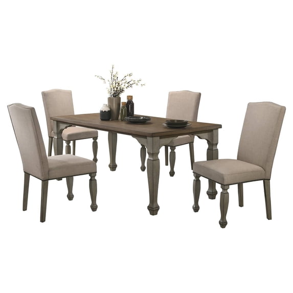 Roundhill Furniture Breda Antique Gray and Dark Oak Finished Wood Dining Set, Table with Four Chairs
