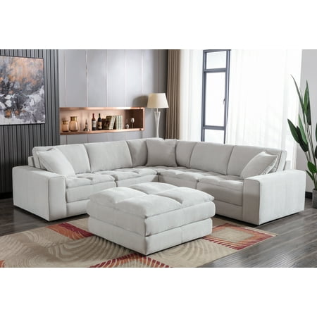 Roundhill Furniture Breton Contemporary 5-Piece Sectional Sofa with Ottoman