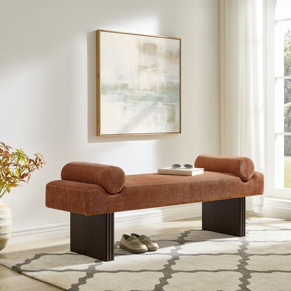 Roundhill Furniture Brooke Contemporary Upholstered Bench, Orange