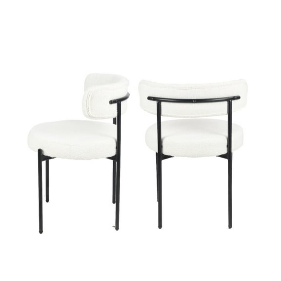 Roundhill Furniture Burbank Modern Round Boucle Dining Chairs, Set of 2, White