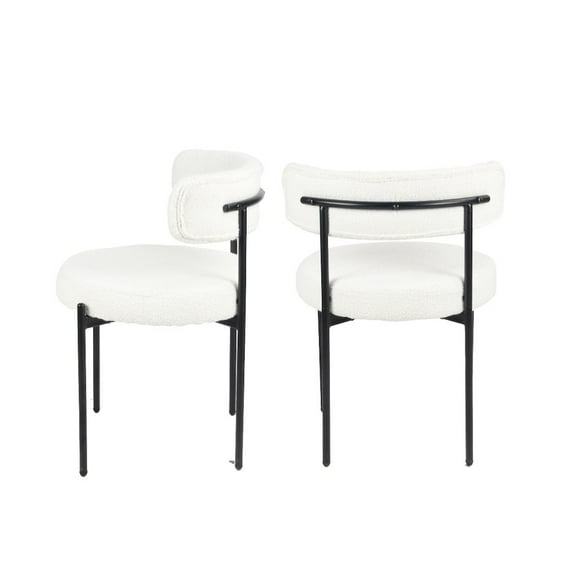 Roundhill Furniture Burbank Modern Round Boucle Dining Chairs, Set of 2, White
