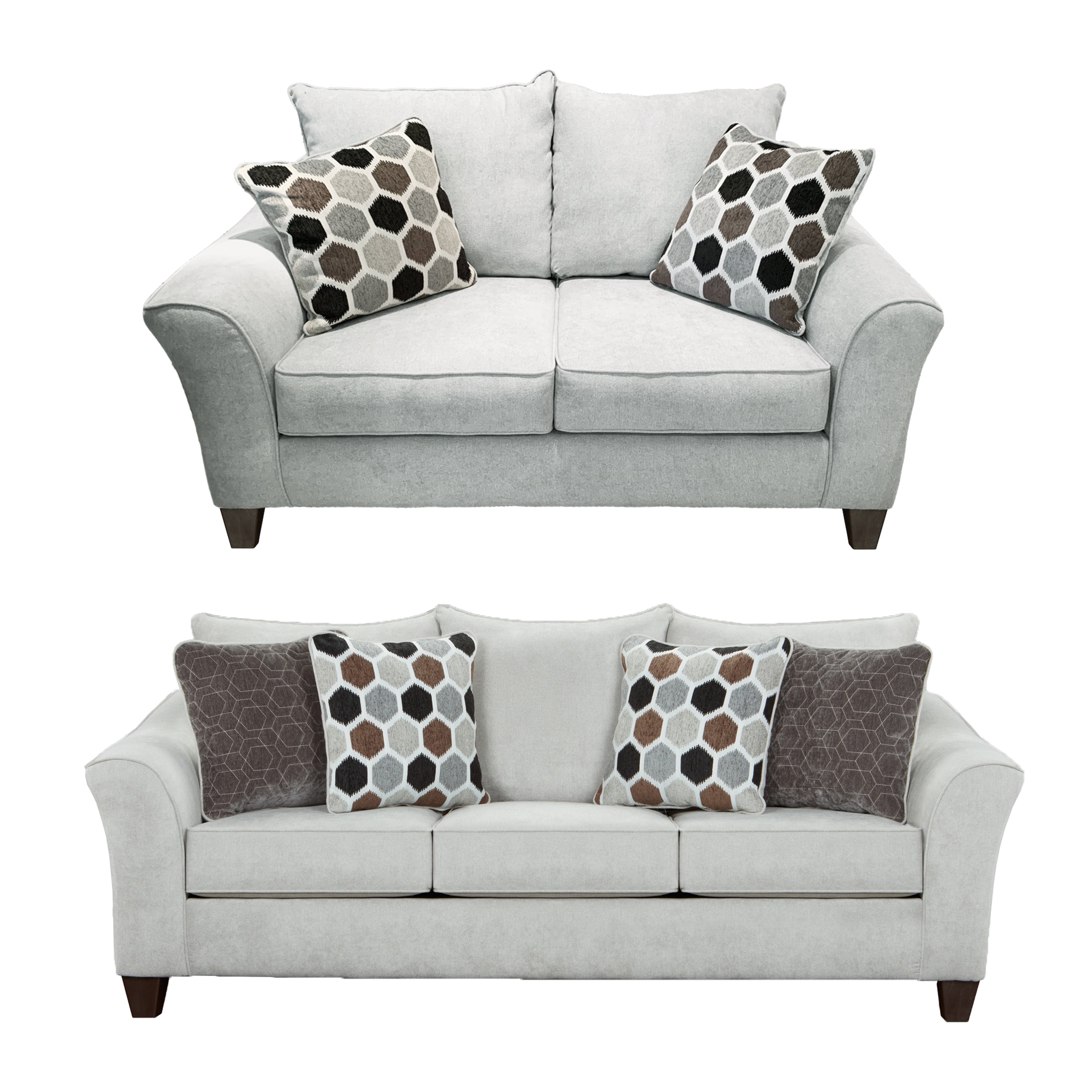 Roundhill Furniture Camero Fabric Pillowback Sofa and Loveseat, Silver