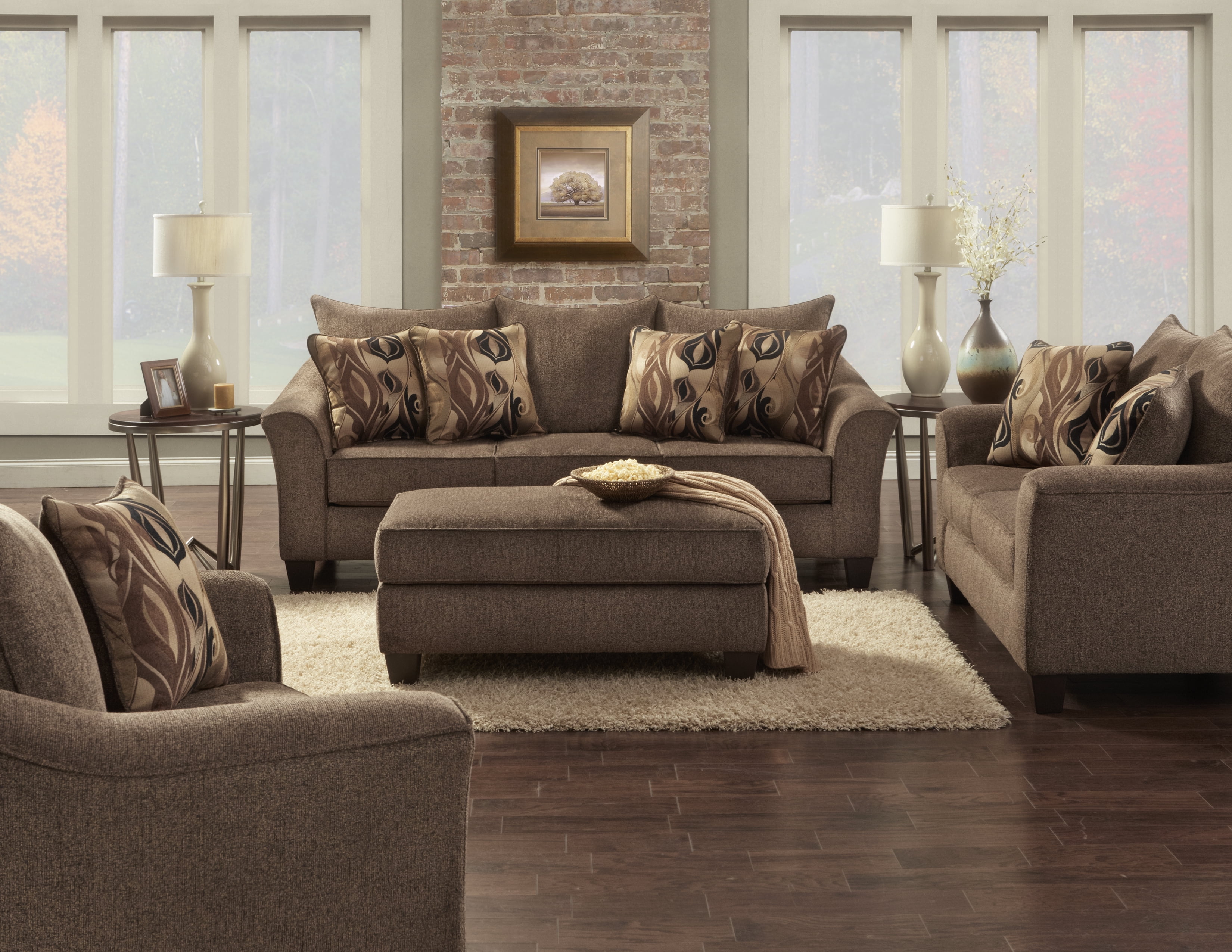 Camero Chocolate Brown Fabric 4-Piece Living Room Set