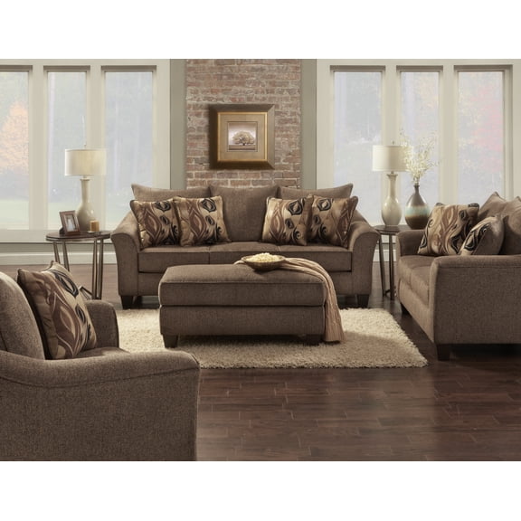 Roundhill Furniture Camero Pillowback 4-Piece Sofa Set, Fabric, Chocolate Color