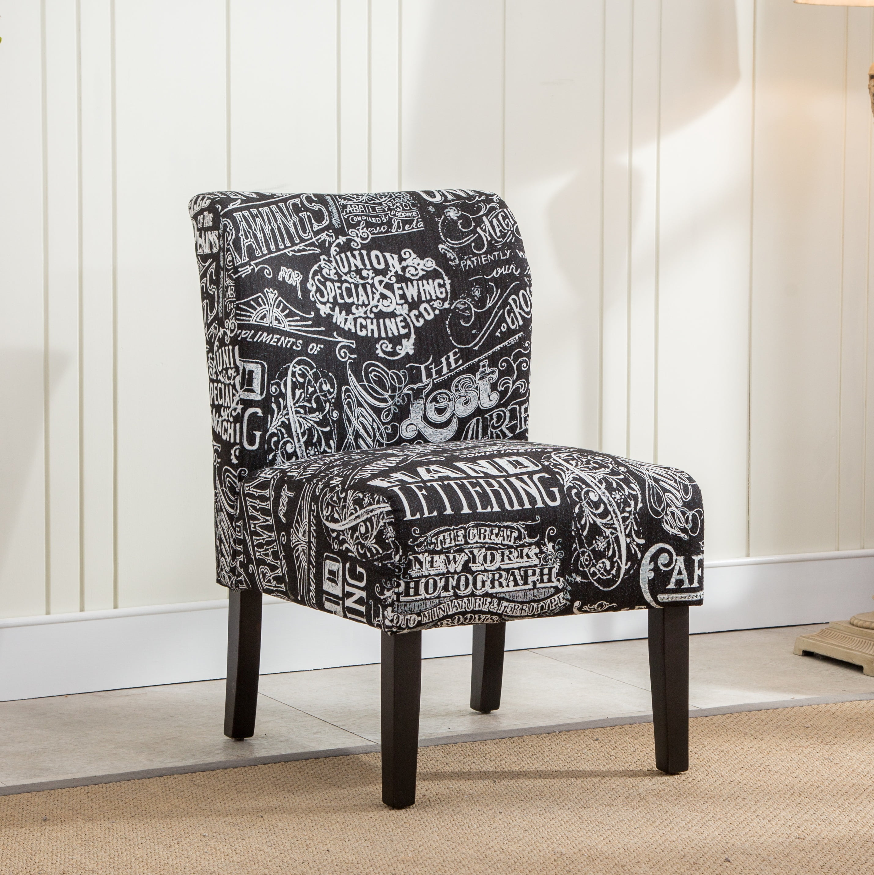 Free Shipping Roundhill Furniture Capa Print Fabric Armless Contemporary Accent Chair Chalkboard Shadow Print Walmart