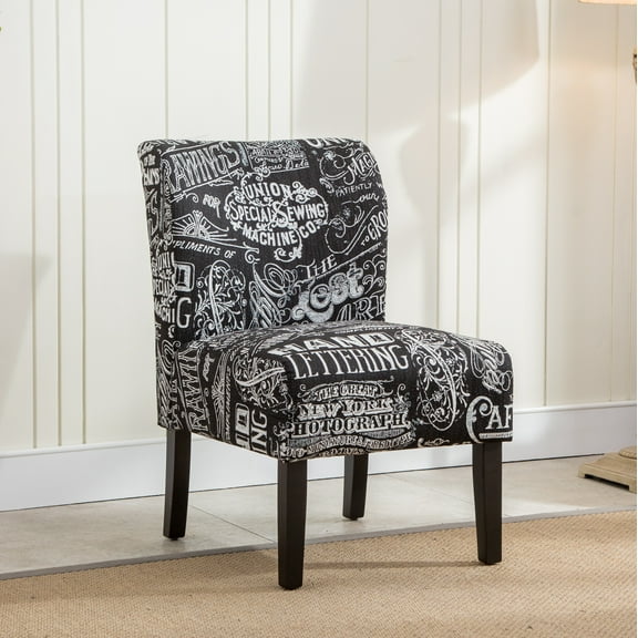Roundhill Furniture Capa Print Fabric Armless Contemporary Accent Chair, Chalkboard Shadow Print