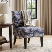 Roundhill Furniture Capa Print Fabric Armless Contemporary Accent Chair, Indigo Botanical Floral