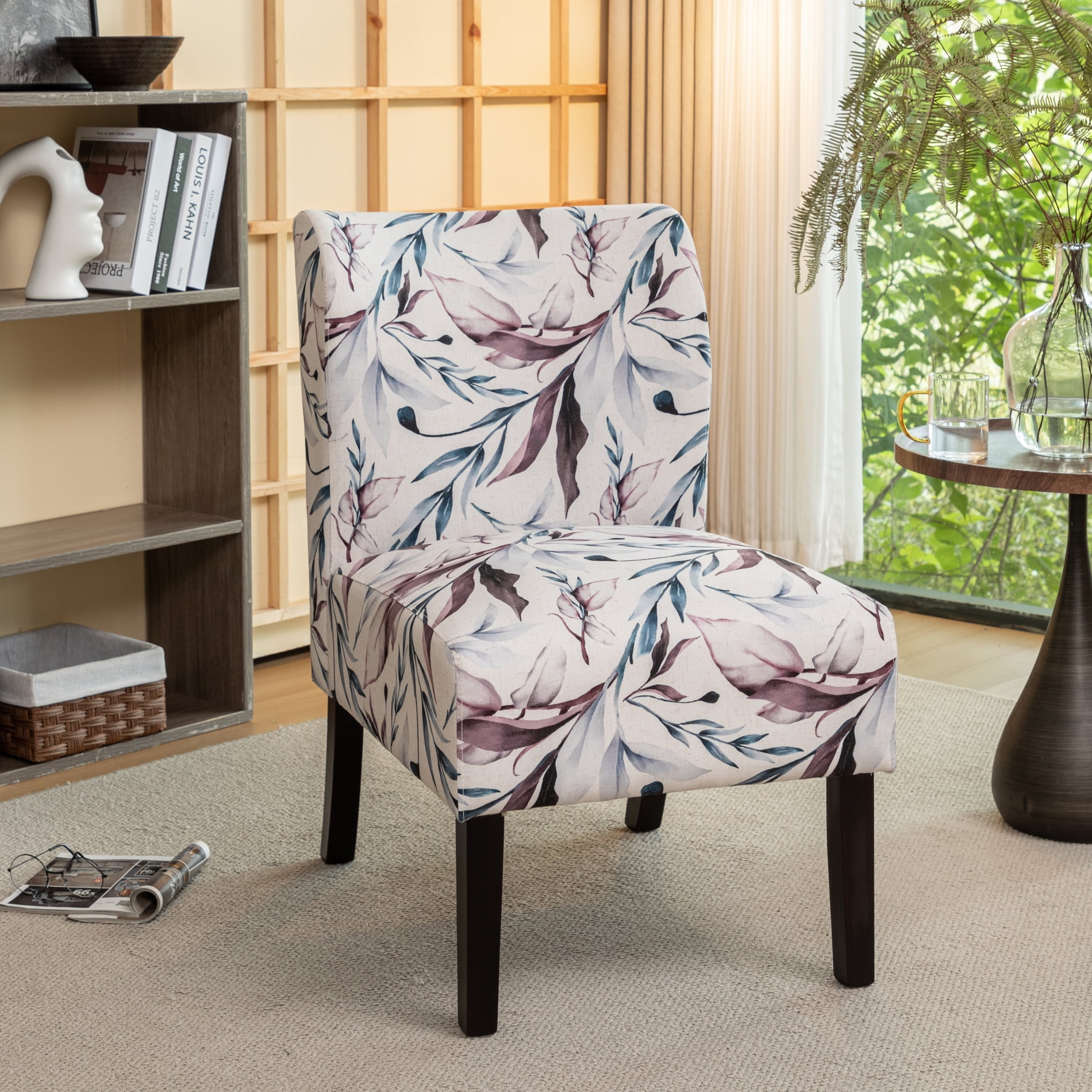Roundhill Furniture Capa Print Fabric Armless Contemporary Accent Chair Purple Floral Walmart