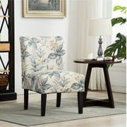 Roundhill Furniture Capa Print Fabric Armless Contemporary Accent Chair in Blue Leaves