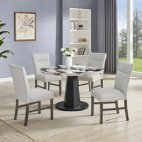 Roundhill Furniture Cavira 5-Piece Modern Dining Set, Off-White Faux Marble Dining Table with Four Gray Upholstered Chairs