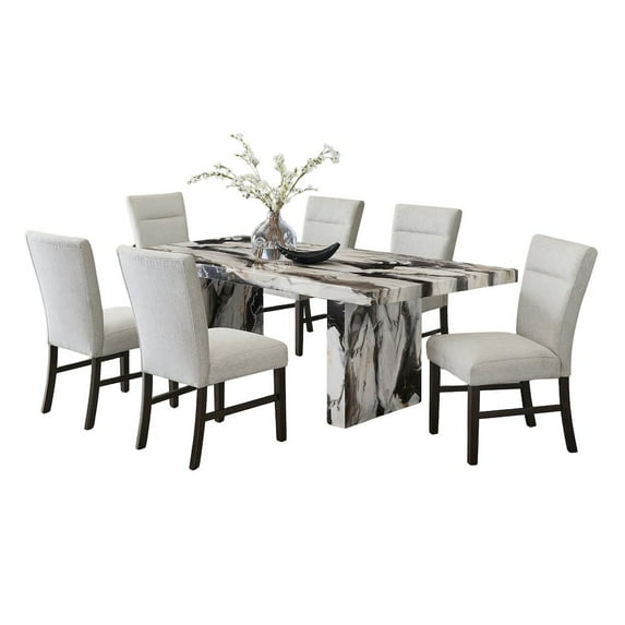 Roundhill Furniture Cavira Modern Faux Marble Dining Table with 6 Chairs