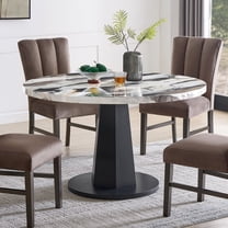 Roundhill Furniture Cavira Modern Faux Marble Dining Table with Wood Pedestal Base, Black and Gold