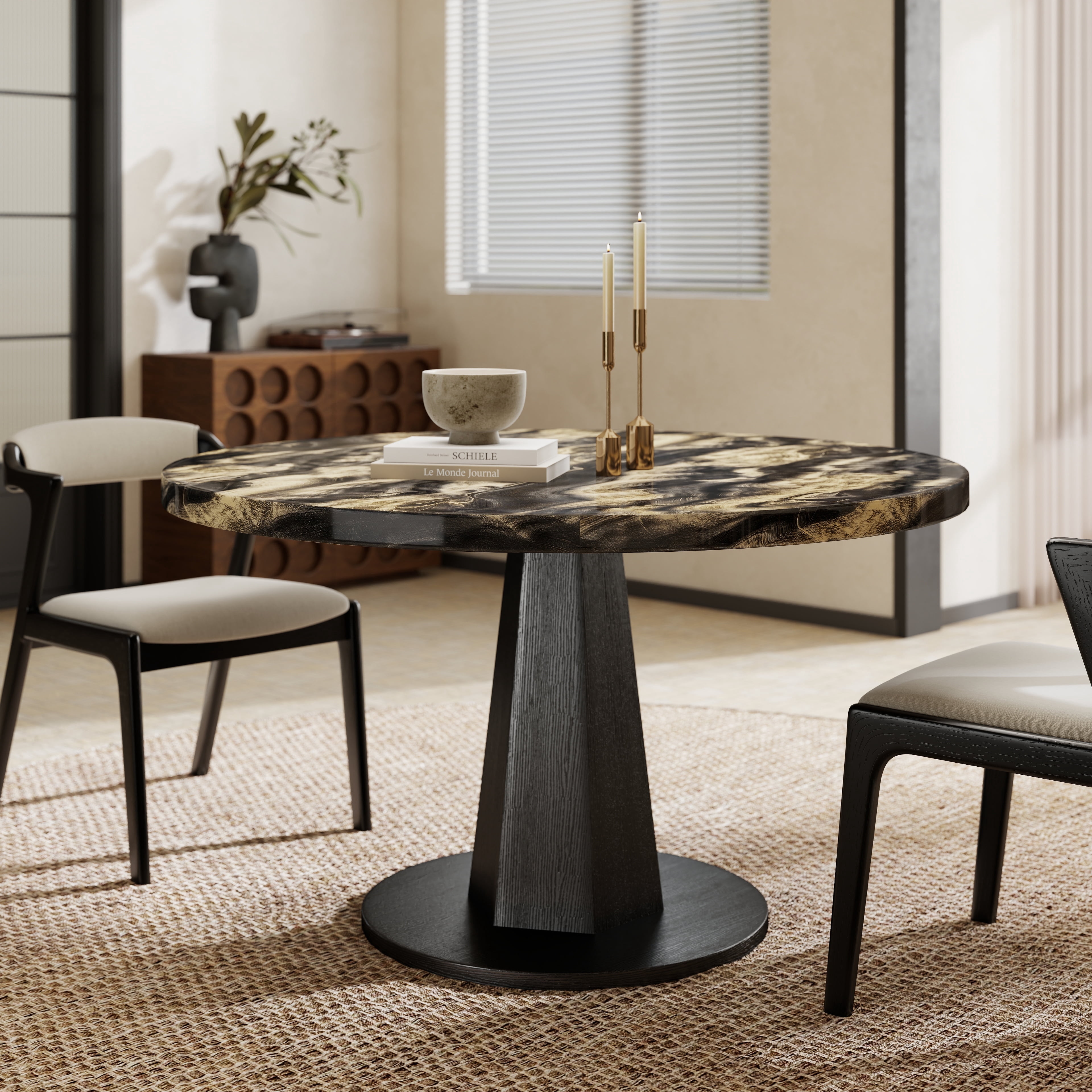 Roundhill Furniture Cavira Modern Faux Marble Dining Table with Wood ...