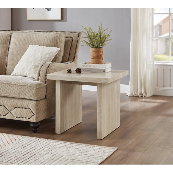 Roundhill Furniture Cavira Modern Faux Marble Living Room End Table, Beige