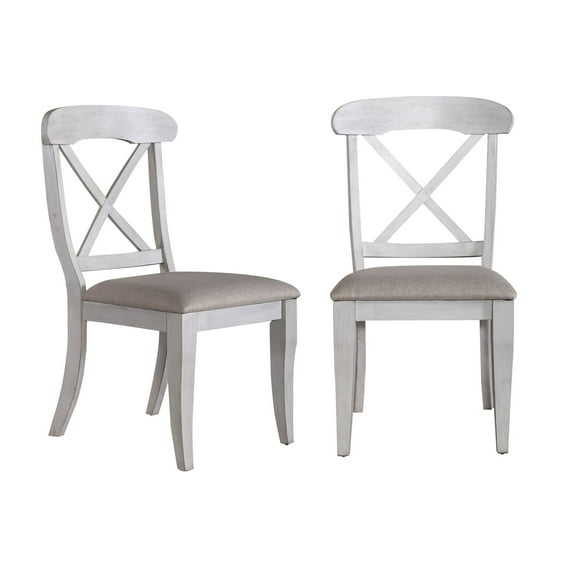 Roundhill Furniture Chandria Antique White Solid Wood Crossed Back Dining Chairs, Set of 2