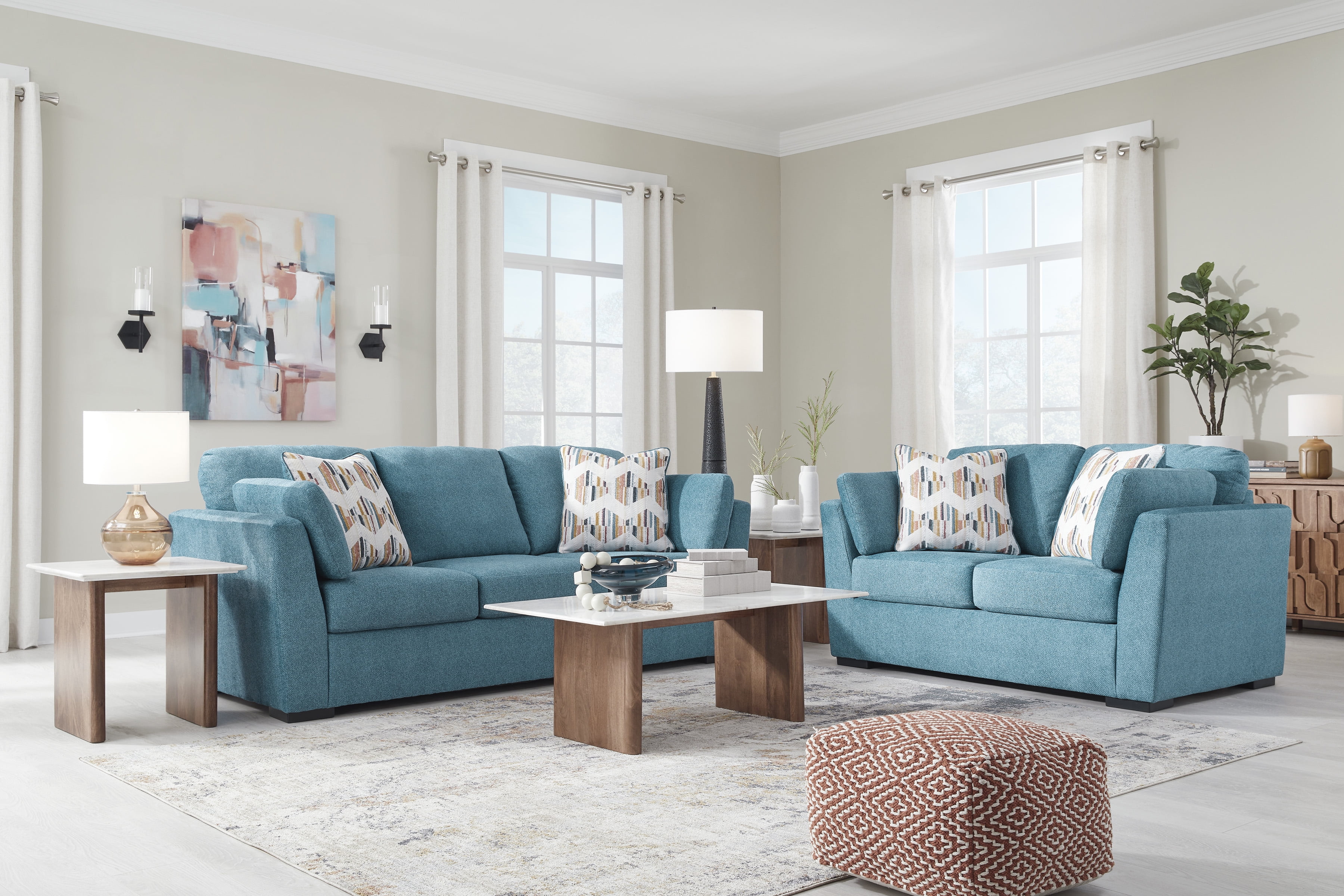 Teal Velvet 2-Piece Sofa and Loveseat Set