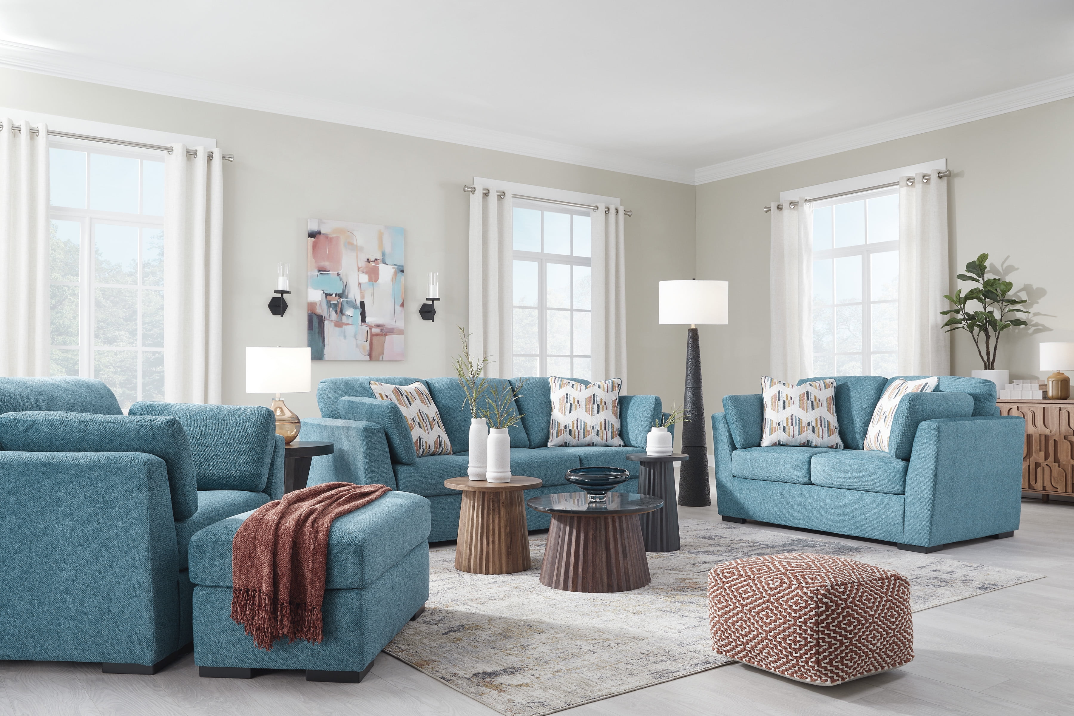 Teal Velvet 4-Piece Sofa Loveseat Chair Ottoman Set