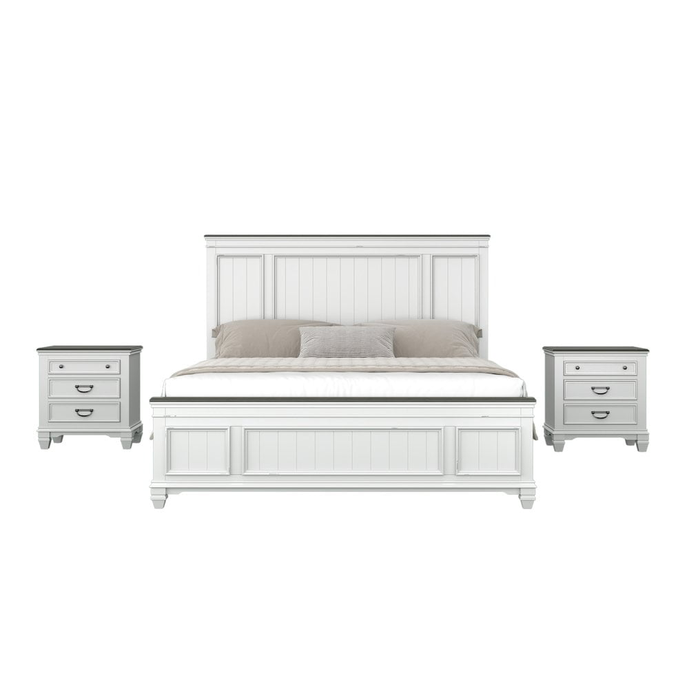 Roundhill Furniture Clelane 3-Piece Wood Bedroom Set, King Bed and