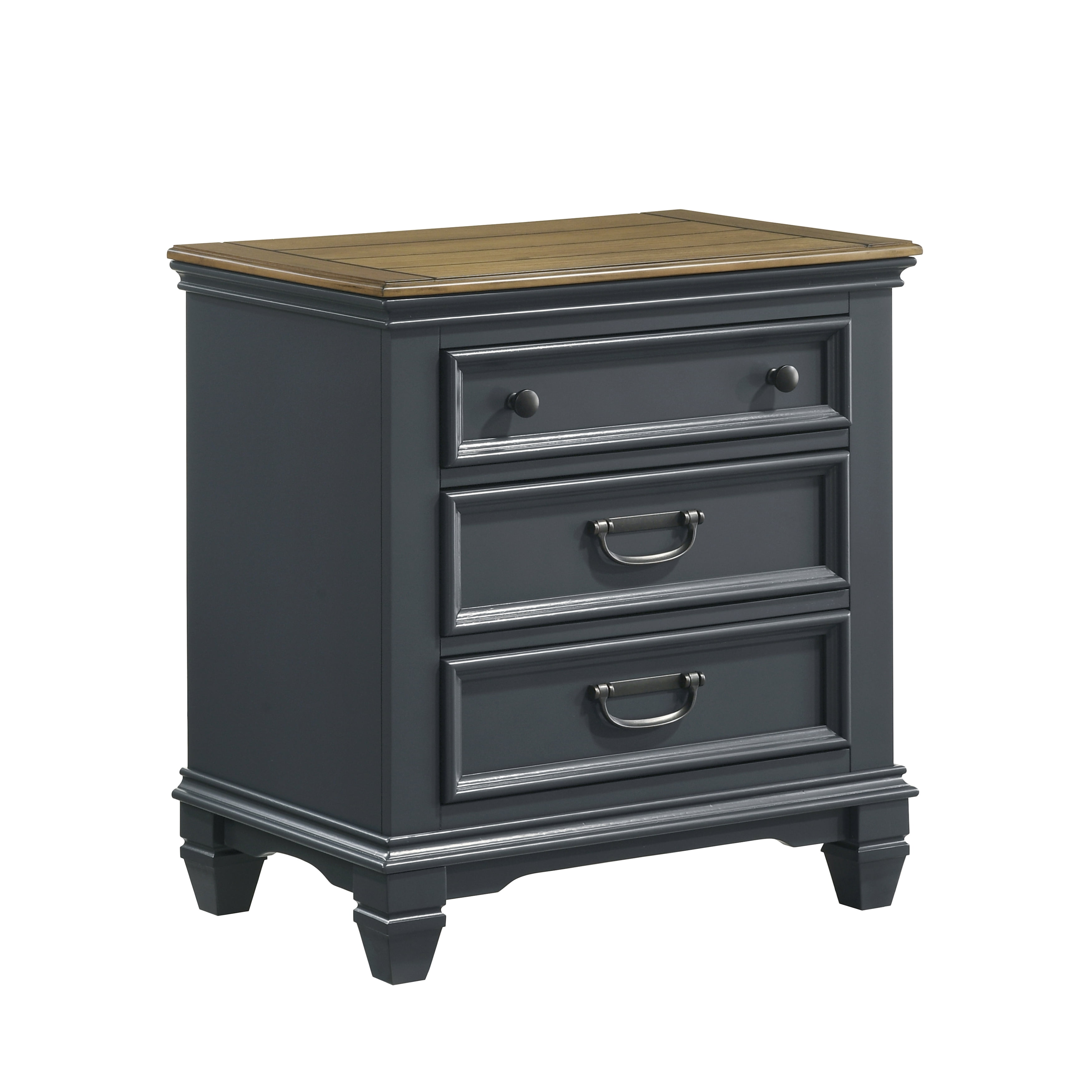 Slate Blue and Brown Wood 3-Drawer Nightstand
