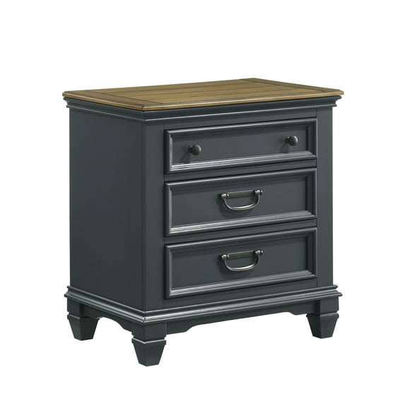 Roundhill Furniture Clelane Wood 3-Drawer Nightstand, Slate Blue