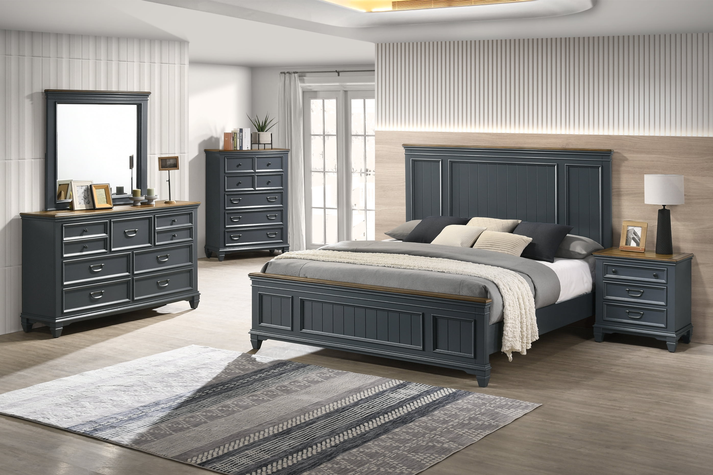 Inlay Panel Sign Roundhill Furniture Clelane Wood Bedroom Set Panel King Bed, Dresser ...