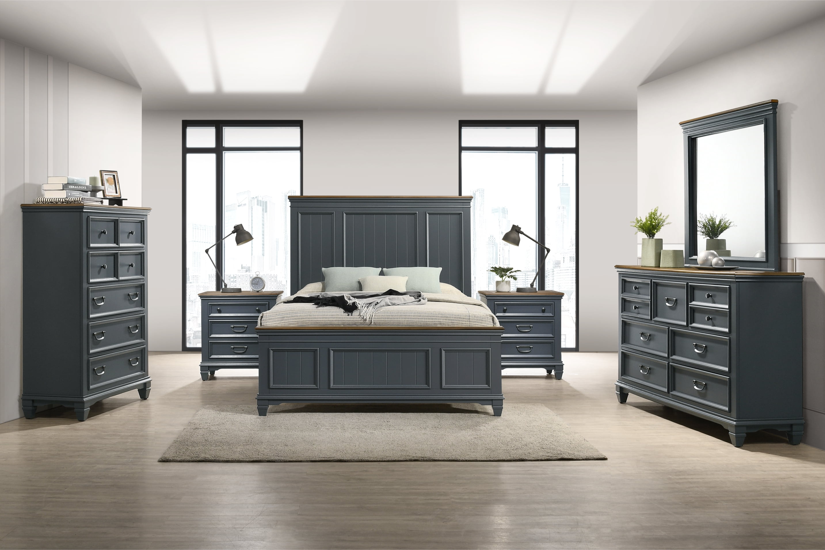 Roundhill Furniture Clelane Wood Bedroom Set Panel Queen Bed