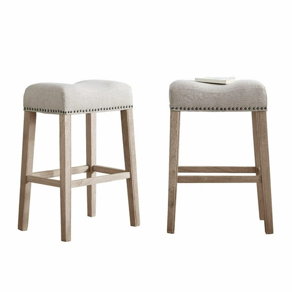 Roundhill Furniture CoCo 29"H Fabric Upholstered Bar Stool in Tan (Set of 2)