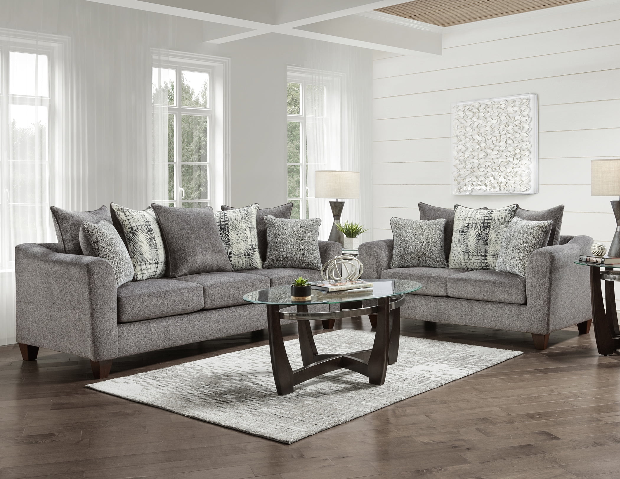 Roundhill Furniture Contemporary Polyester Sofa Living Room Set, Tori Slate - Walmart.com