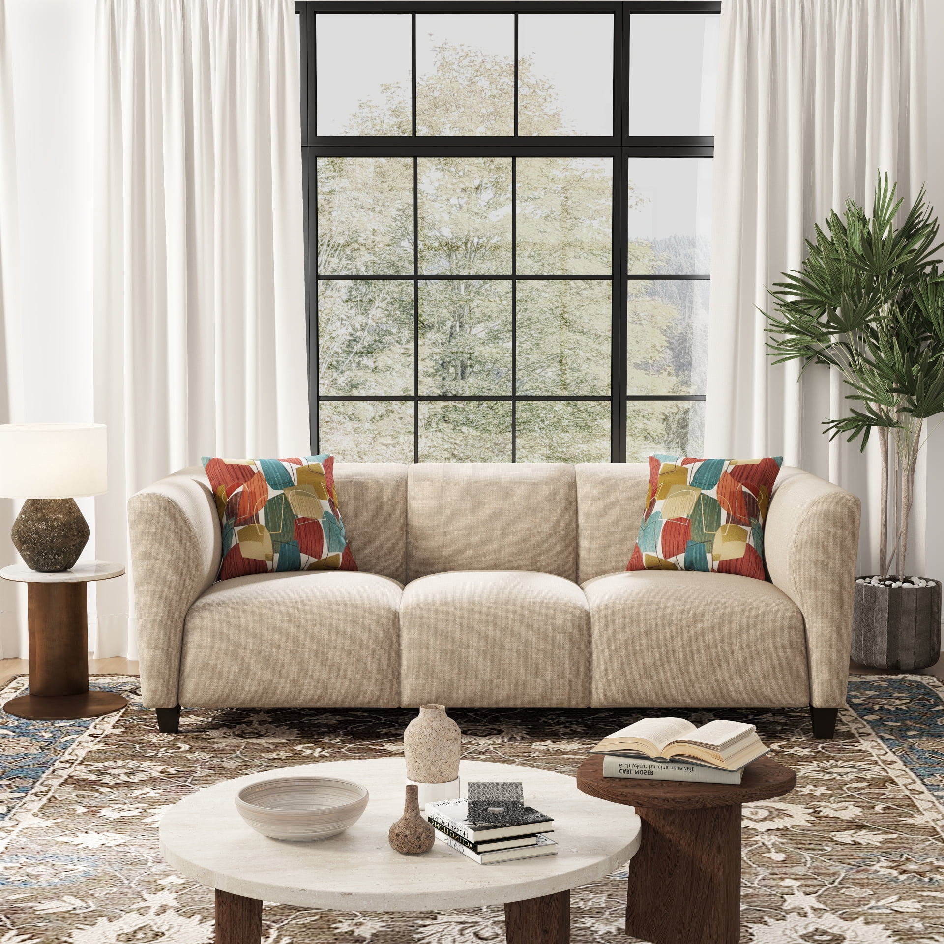 Roundhill Furniture Della Upholstered Stationary Sofa, Beige