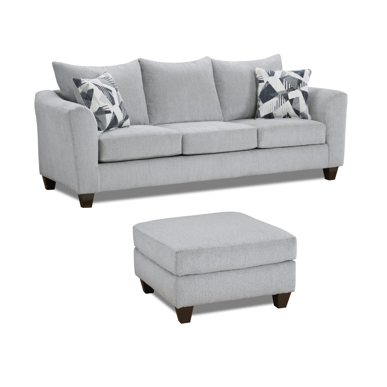 Silver Herringbone 2-Piece Sofa and Ottoman Set