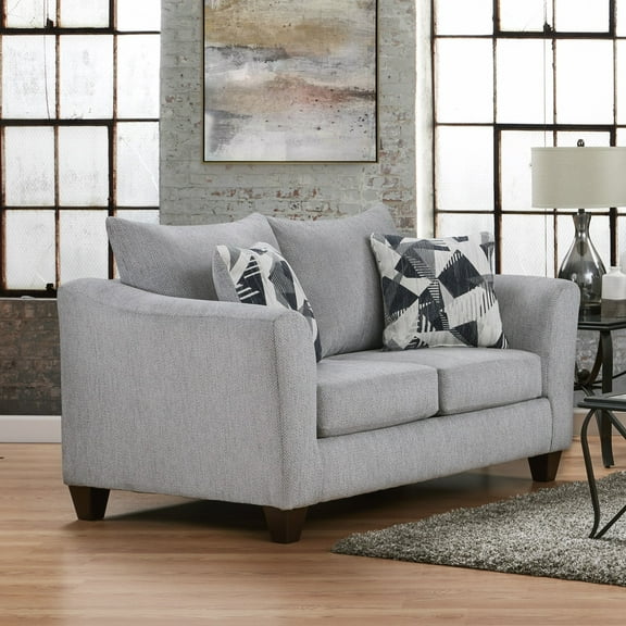 Roundhill Furniture Duleek Upholstered Stationary Loveseat, Herringbone Silver