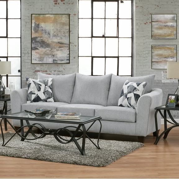 Roundhill Furniture Duleek Upholstered Stationary Sofa, Herringbone Silver