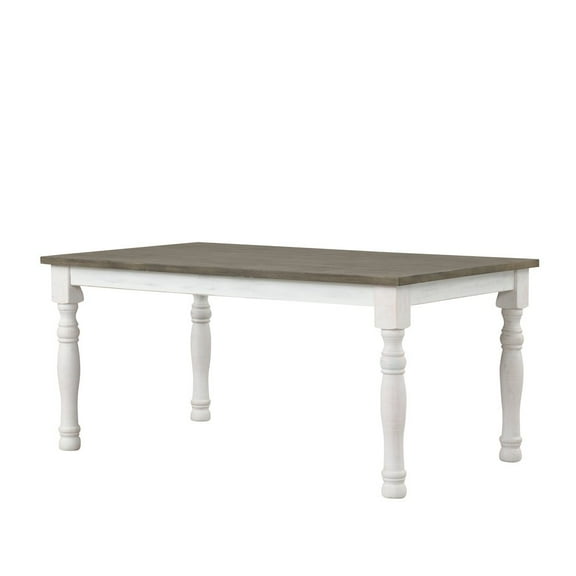 Roundhill Furniture Ebret Farmhouse Two-tone Distressed Wood Dining Table, Brown and White