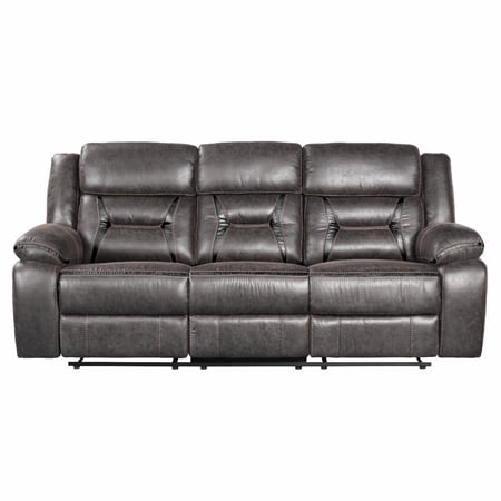 Roundhill Furniture Elkton Faux Leather Manual Recliner Sofa in Dark Chesnut