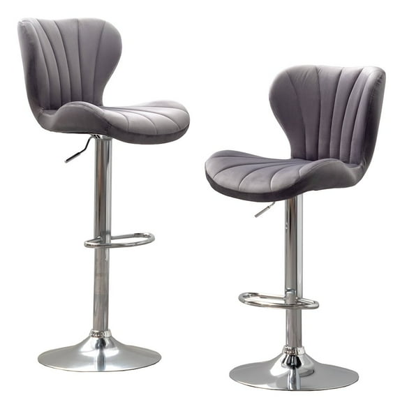 Roundhill Furniture Ellston Upholstered Adjustable Swivel Barstools in Gray, Set of 2