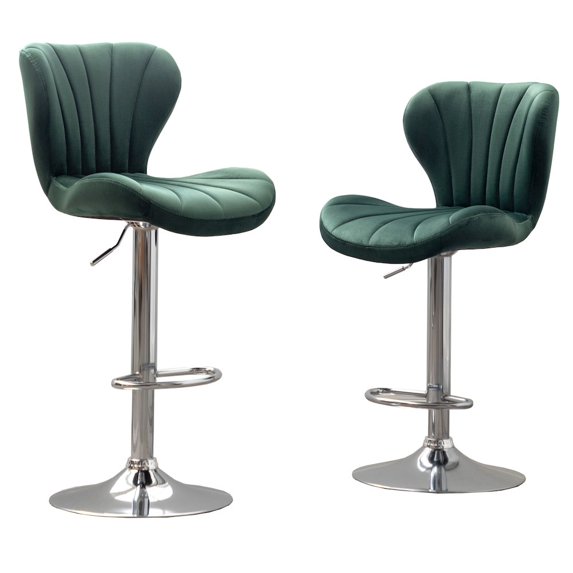 Roundhill Furniture Ellston Upholstered Adjustable Swivel Barstools in Green, Set of 2