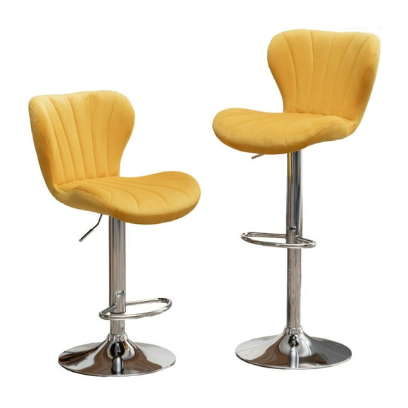 Roundhill Furniture Ellston Upholstered Adjustable Swivel Barstools in Yellow, Set of 2