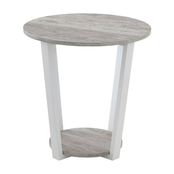 Roundhill Furniture Elysian Contemporary Round End Table with Shelf, Gray and White