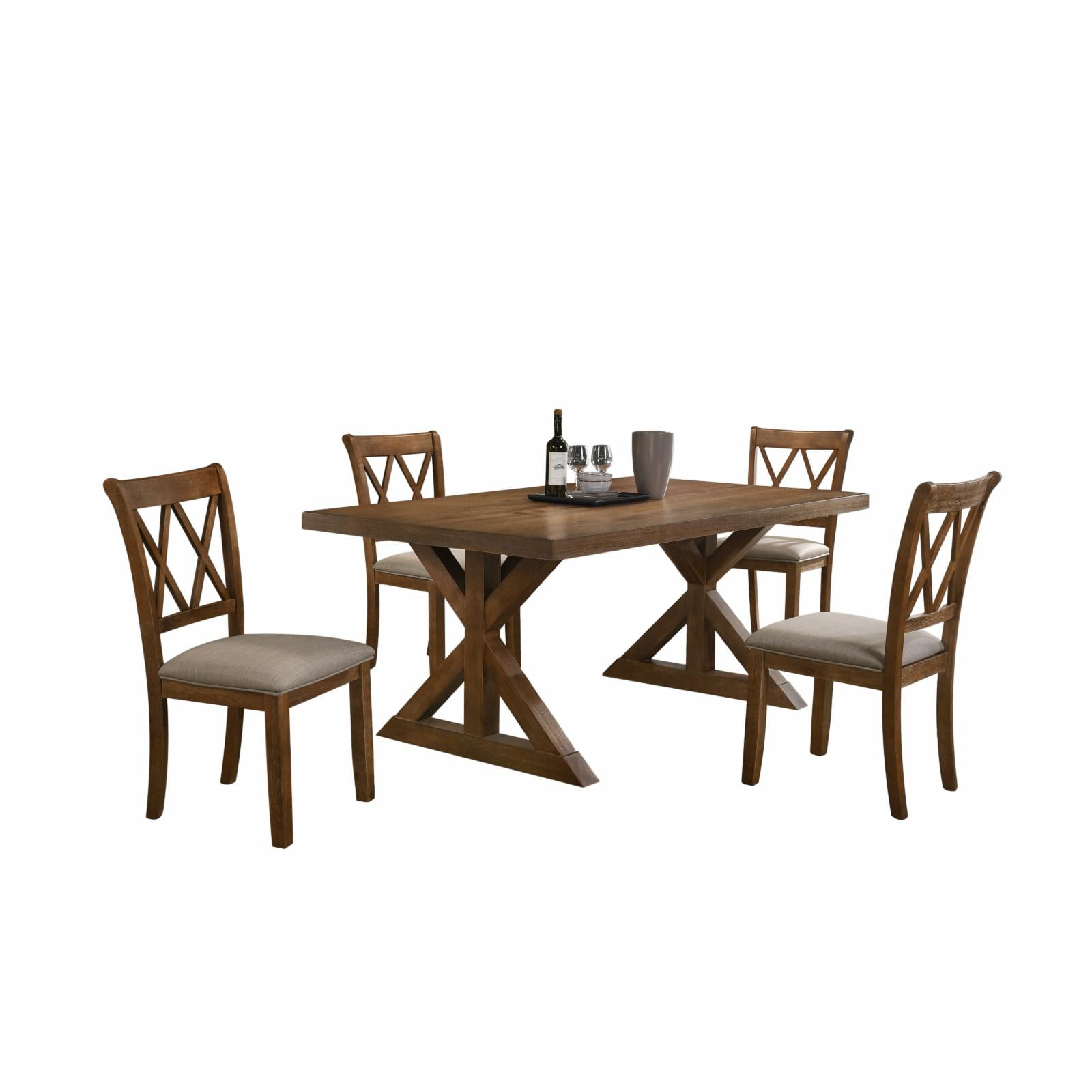 Enna Rustic Brown Wood 5-Piece Trestle Dining Set